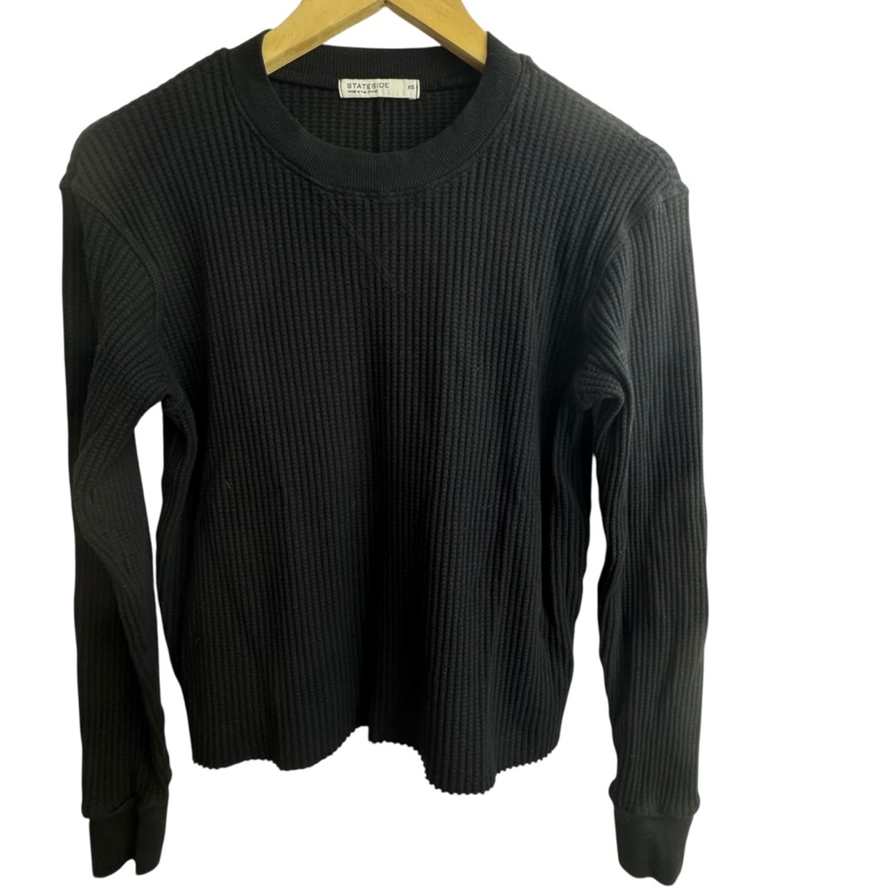 Stateside Ribbed Thermal Long Sleeve Black Top